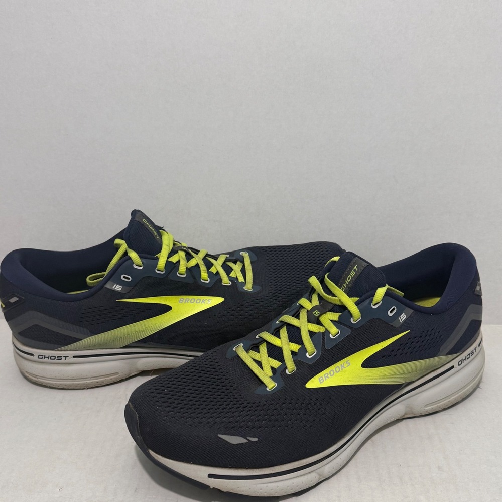 Brooks Ghost 15 Mens Running Shoes Blue Lime Wide 2E 1103932E429 Size 14